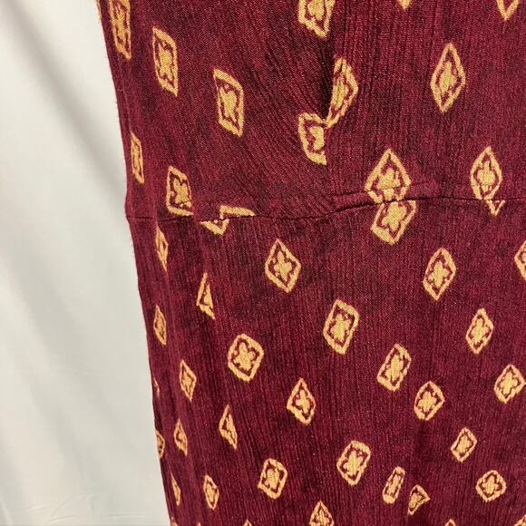 Vintage Rabbit Rabbit Rabbit Rayon Slip Dress‎ Womens M USA Made Maroon Gold - Picture 6 of 15